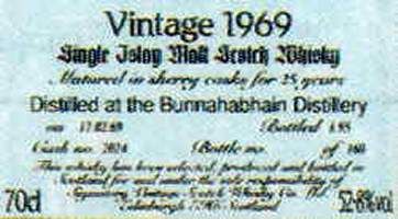 Bunnahabhain vintage 1969 single Islay malt whisky