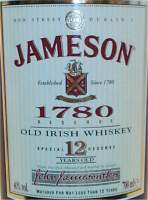 Jameson 1780 old irish whsikey aged 12 years - Label