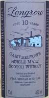 Longrow 10 years old Campbeltown Single Malt J and A Michell Co ltd - label