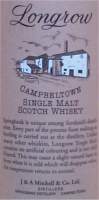 Longrow 10 years old Campbeltown Single Malt J and A Michell Co ltd - label on the back