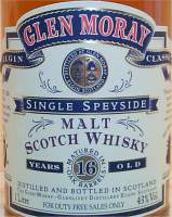 Glen Moray Single Speyside Malt Scotch Whisky 16 years old - label